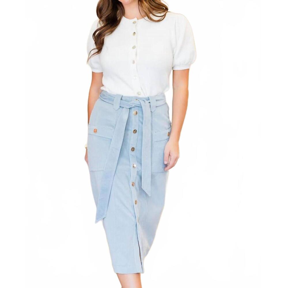 NEW CARTOLINA NANTUCKET colette corduroy midi skirt in mineral blue
